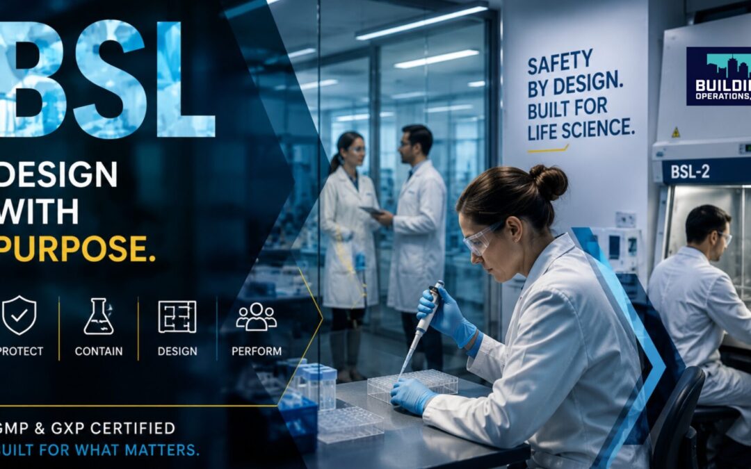 Modern BioMed laboratory environment with controlled infrastructure, clean spatial planning, and facility-focused